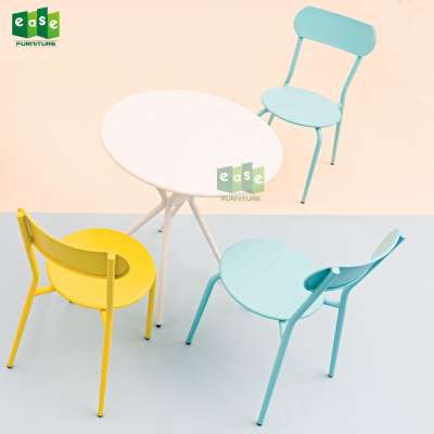 2019 aluminum metal dining table and chairs set stackable side chair