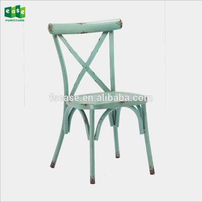 Commercial use stackable aluminum X cross back dining side chairs(E1090S light blue)