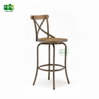 Snack Wooden Bar Chair Vintage Teak Wood Synthetic Wood High Seat Bar Chair For Pub Bistro Kitchen